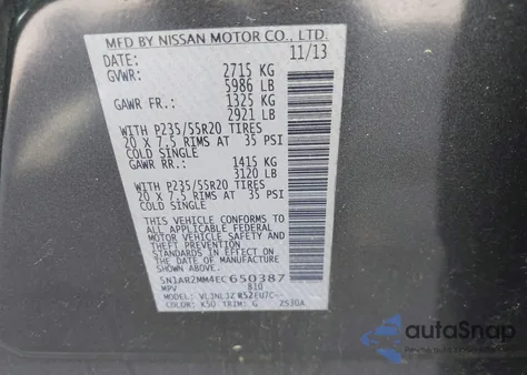 2014 Nissan Pathfinder Platinum из США, поврежденный, VIN 5N1AR2MM4EC650387